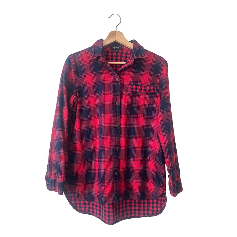 Madewell Flannel Ex Boyfriend Button Down Shirt Albion Plaid Small Red/Navy
